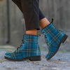 Navy Blue Plaid Tartan Men's Boots-grizzshop