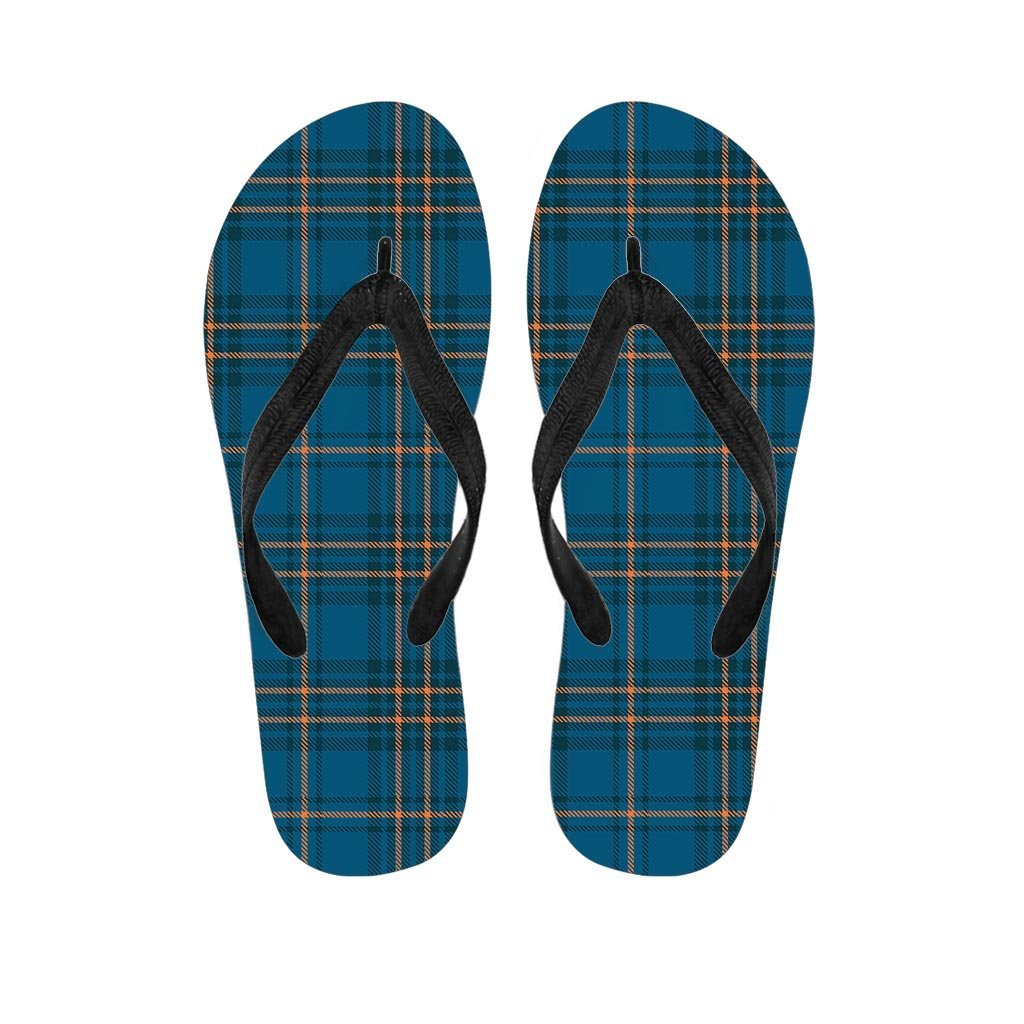 Navy Blue Plaid Tartan Men's Flip Flops-grizzshop