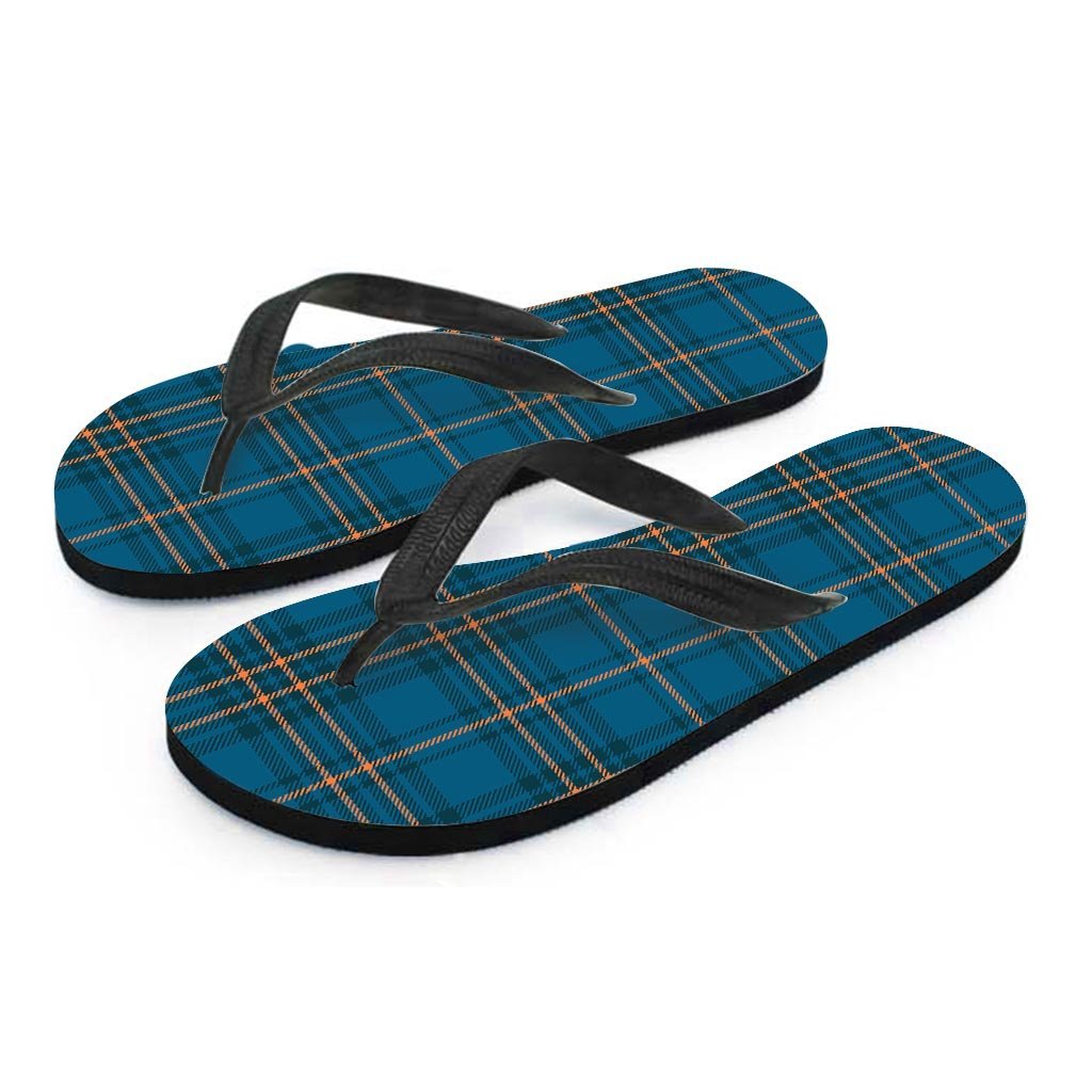 Navy Blue Plaid Tartan Men's Flip Flops-grizzshop