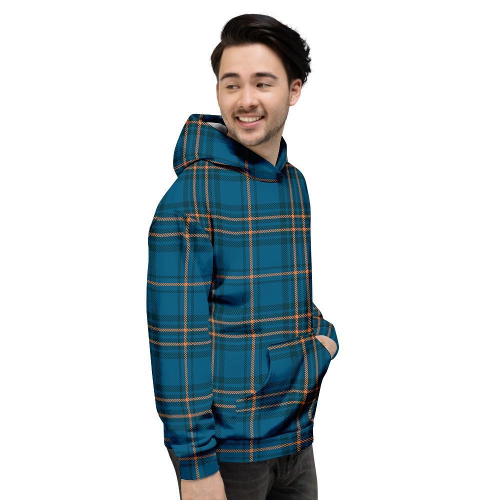 Navy Blue Plaid Tartan Men's Hoodie-grizzshop