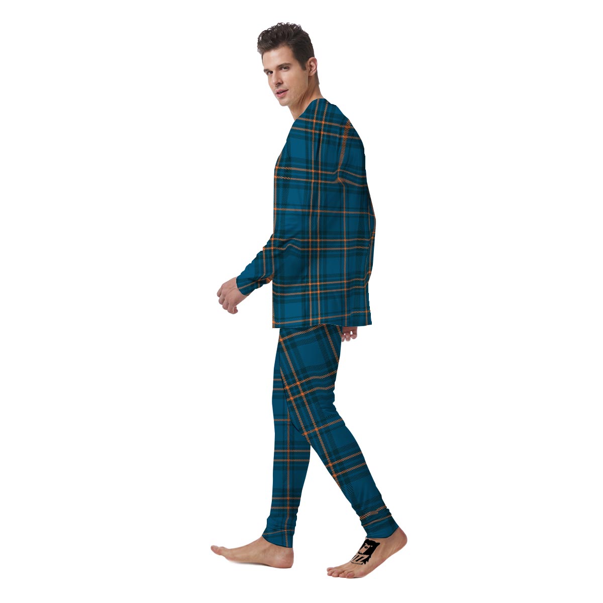 Navy Blue Plaid Tartan Men's Pajamas-grizzshop