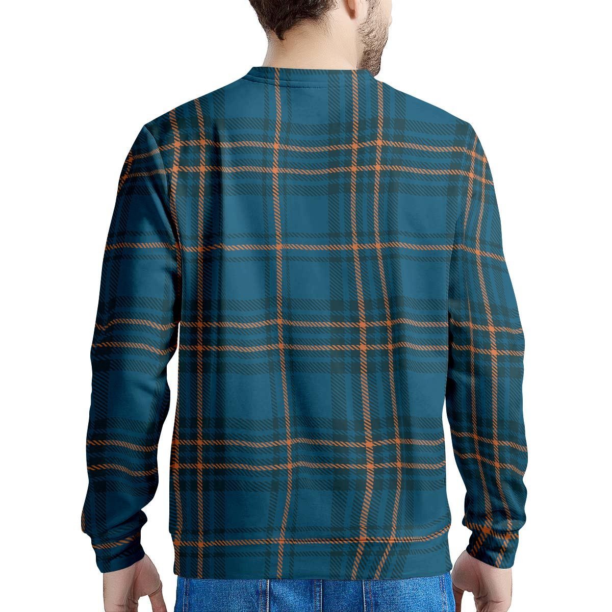 Navy Blue Plaid Tartan Men's Sweatshirt-grizzshop