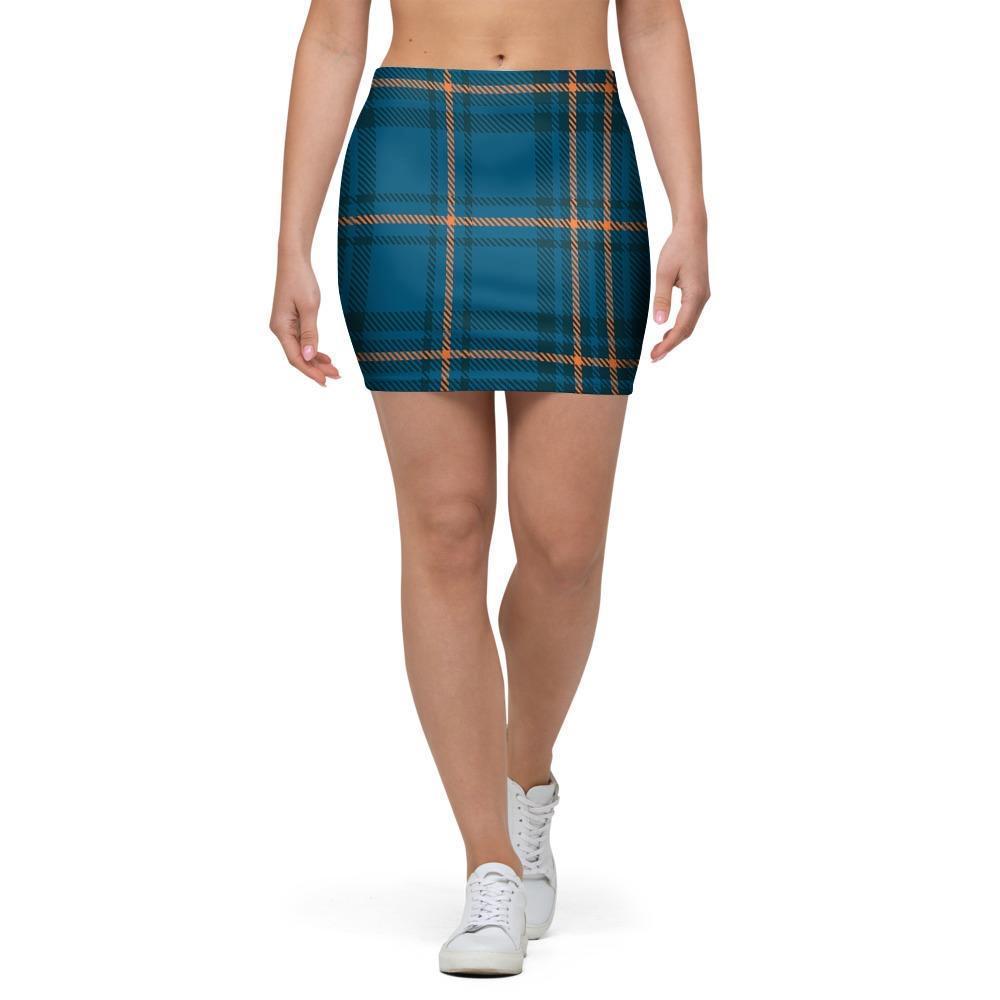 Navy Blue Plaid Tartan Mini Skirt-grizzshop