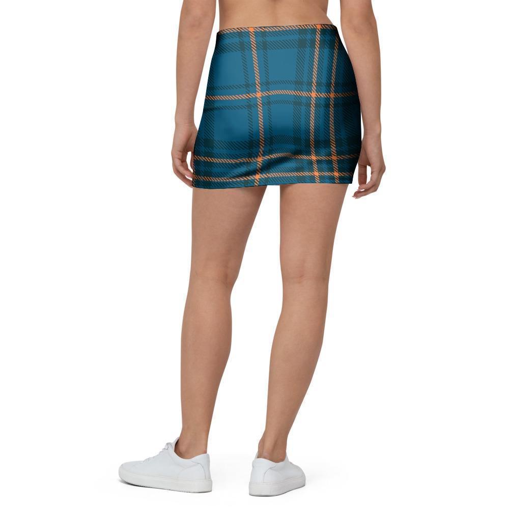 Navy Blue Plaid Tartan Mini Skirt-grizzshop