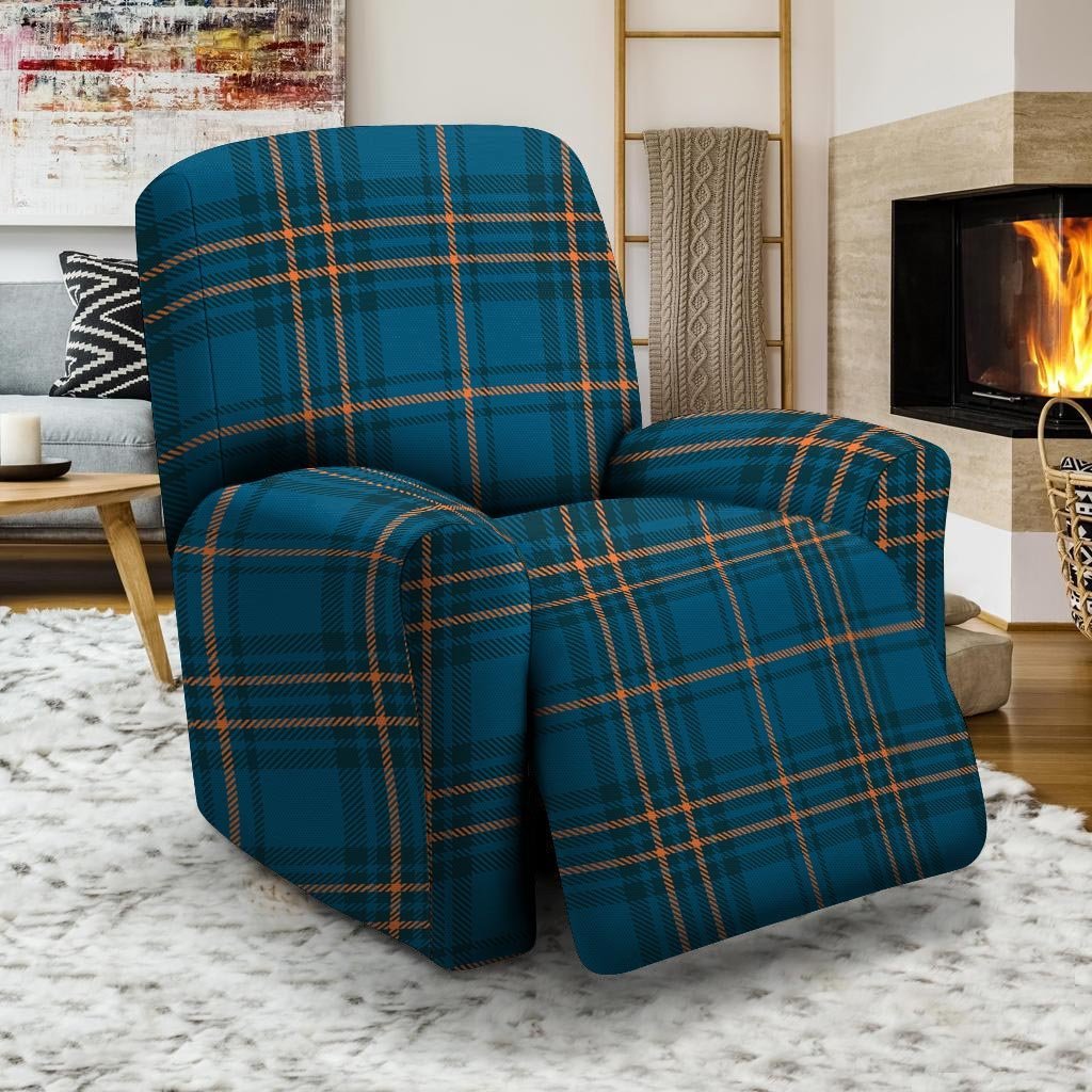 Navy Blue Plaid Tartan Recliner Cover-grizzshop