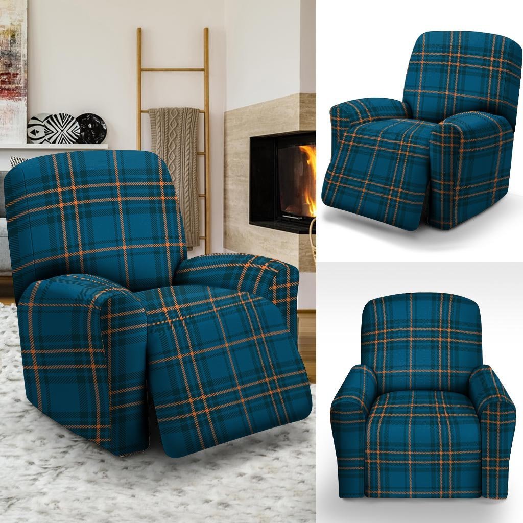 Navy Blue Plaid Tartan Recliner Cover-grizzshop