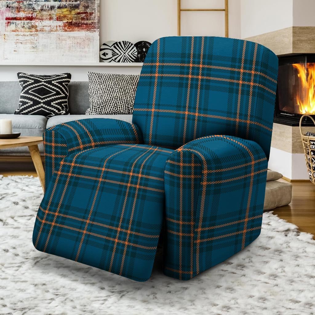 Navy Blue Plaid Tartan Recliner Cover