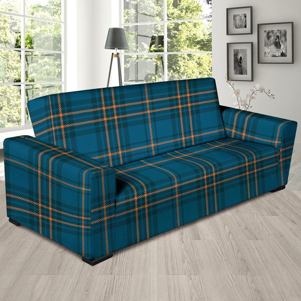 Navy Blue Plaid Tartan Sofa Cover-grizzshop