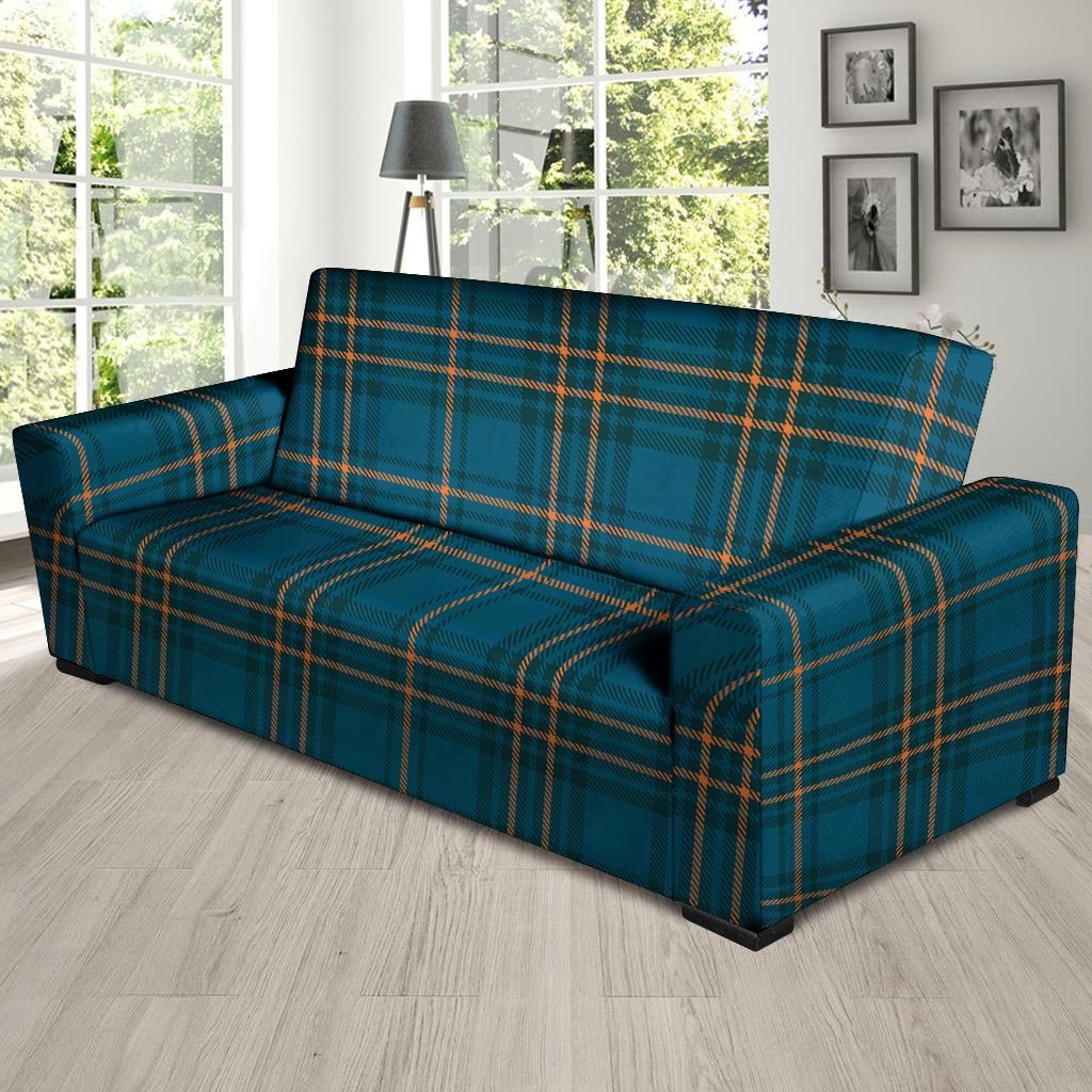 Navy Blue Plaid Tartan Sofa Cover-grizzshop