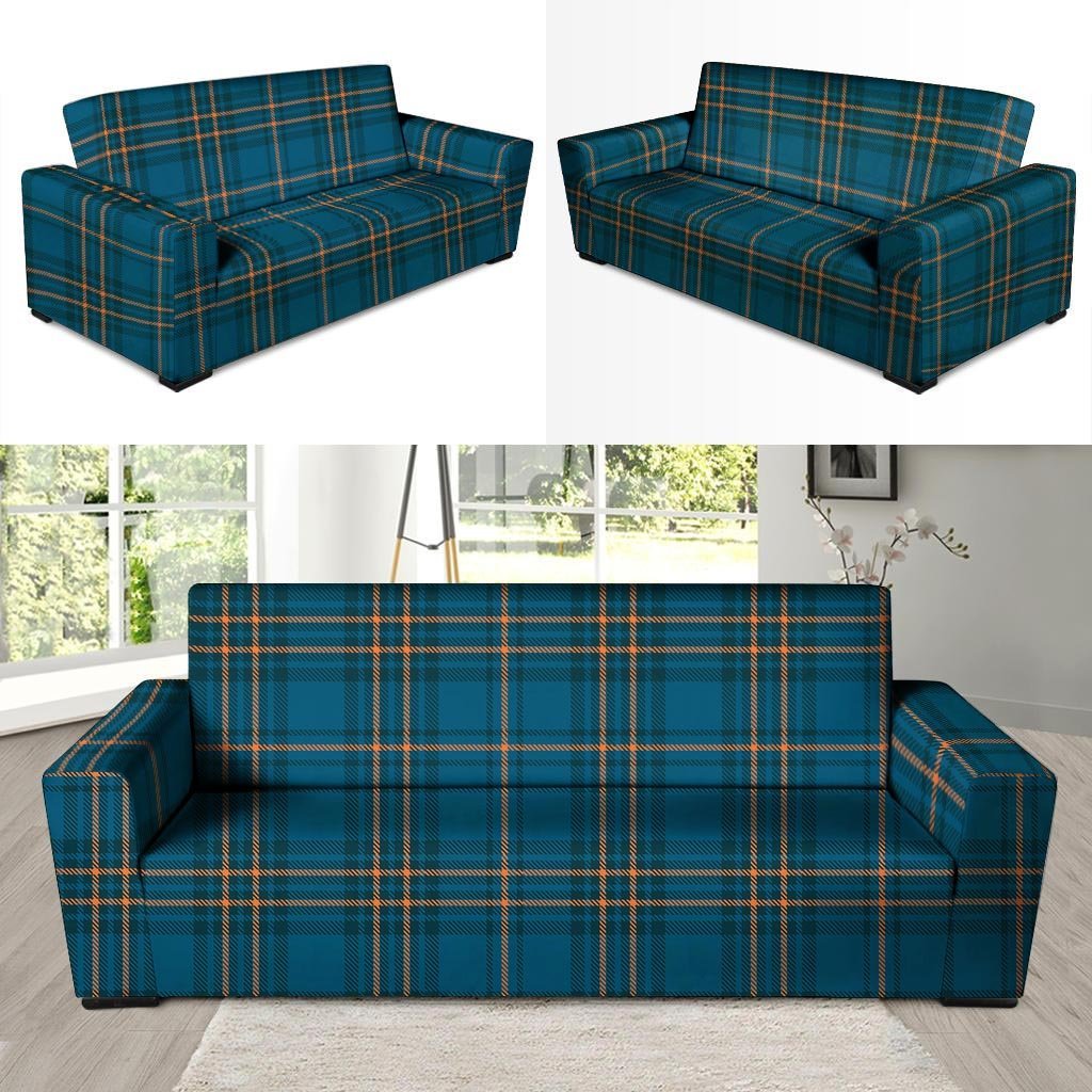 Navy Blue Plaid Tartan Sofa Cover-grizzshop