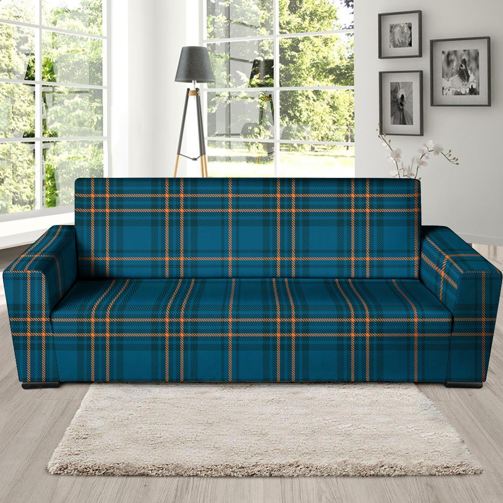 Navy Blue Plaid Tartan Sofa Cover-grizzshop