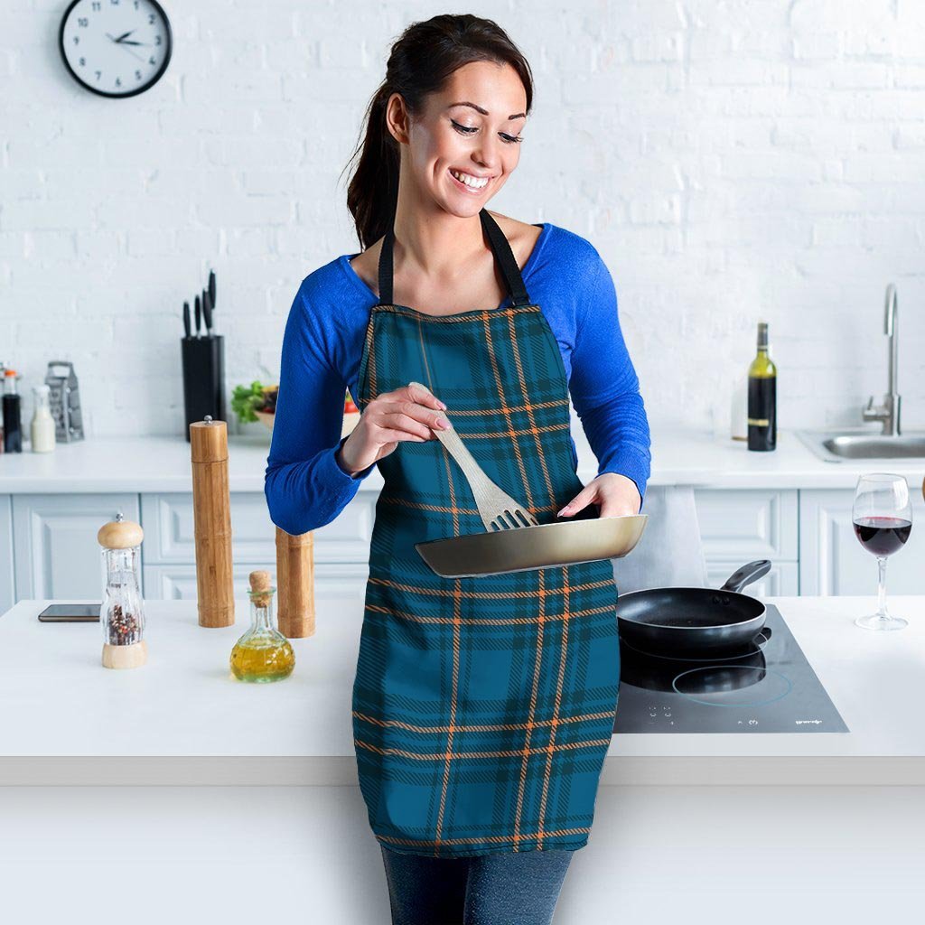 Navy Blue Plaid Tartan Women's Apron-grizzshop