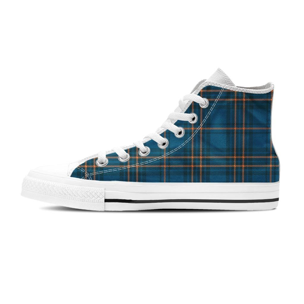 Navy Blue Plaid Tartan Women's High Top Shoes-grizzshop