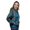 Navy Blue Plaid Tartan Women's Hoodie-grizzshop