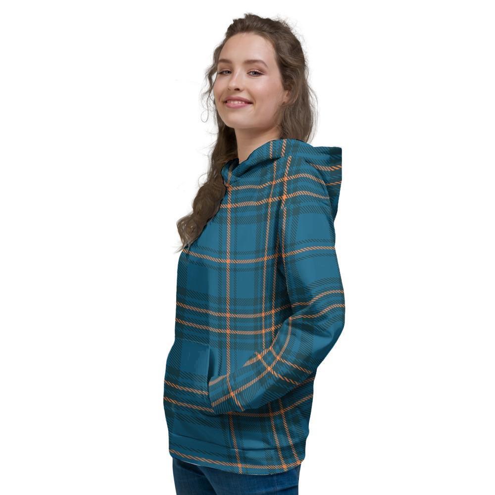 Navy Blue Plaid Tartan Women's Hoodie-grizzshop