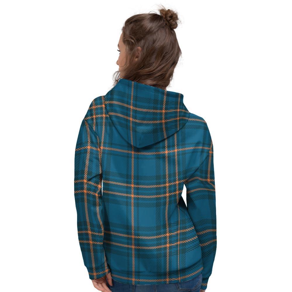 Navy Blue Plaid Tartan Women's Hoodie-grizzshop