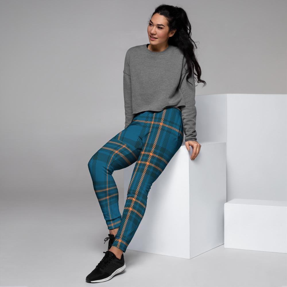 Navy Blue Plaid Tartan Women's Joggers-grizzshop