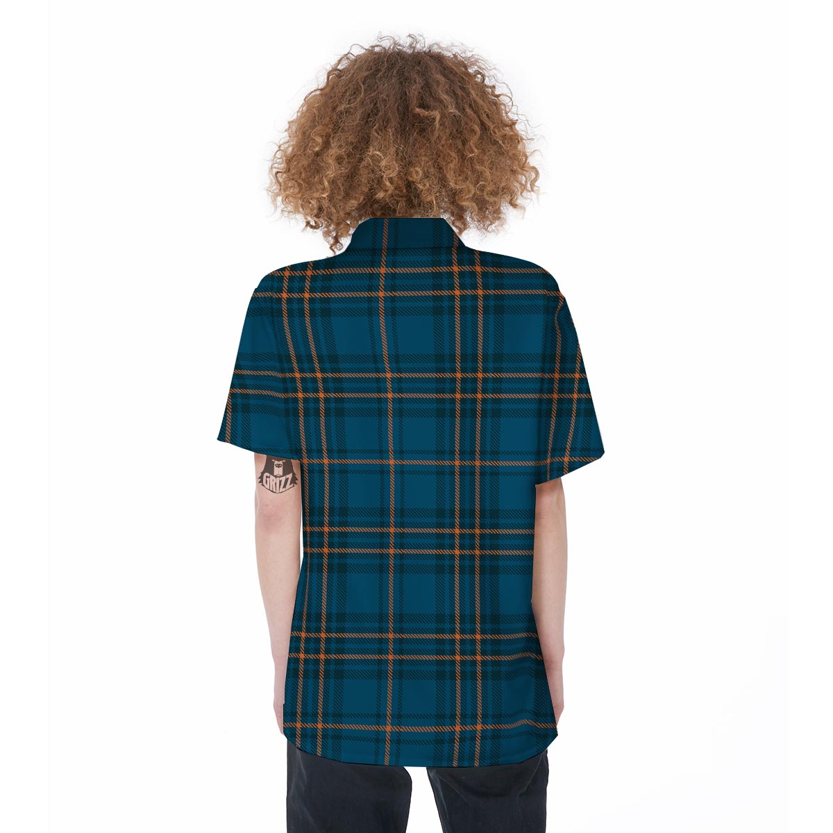 Navy Blue Plaid Tartan Women's Short Sleeve Shirts-grizzshop