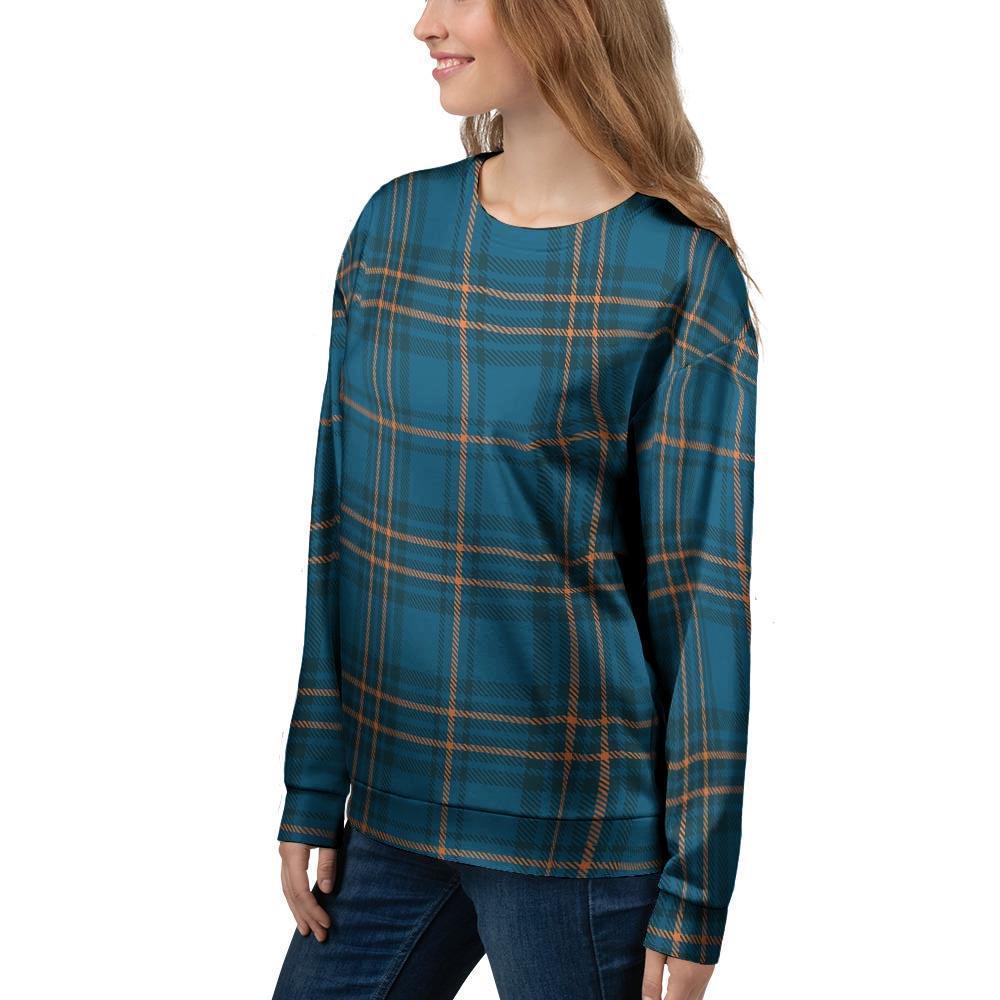 Navy Blue Plaid Tartan Women's Sweatshirt-grizzshop