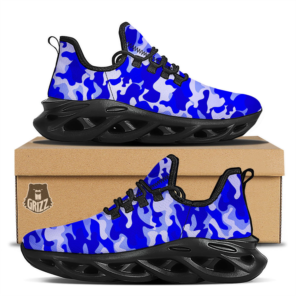 Navy Camo And Camouflage Print Black Running Shoes-grizzshop