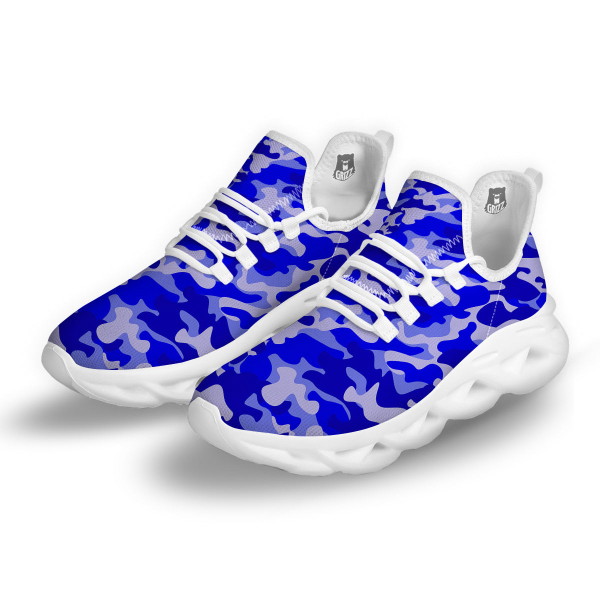 Navy Camo And Camouflage Print White Running Shoes-grizzshop