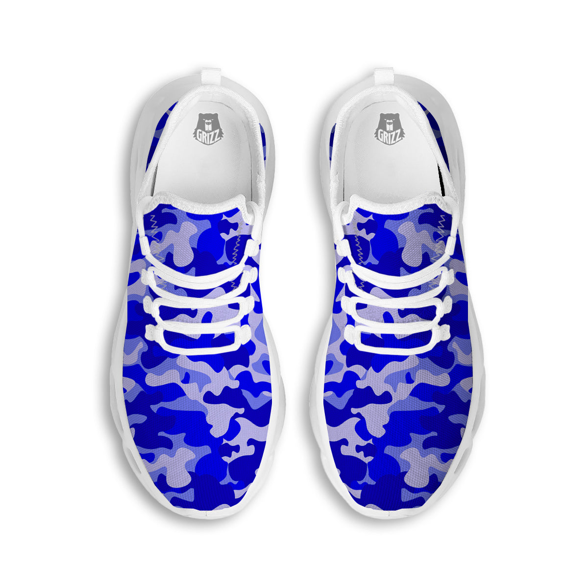 Navy Camo And Camouflage Print White Running Shoes-grizzshop