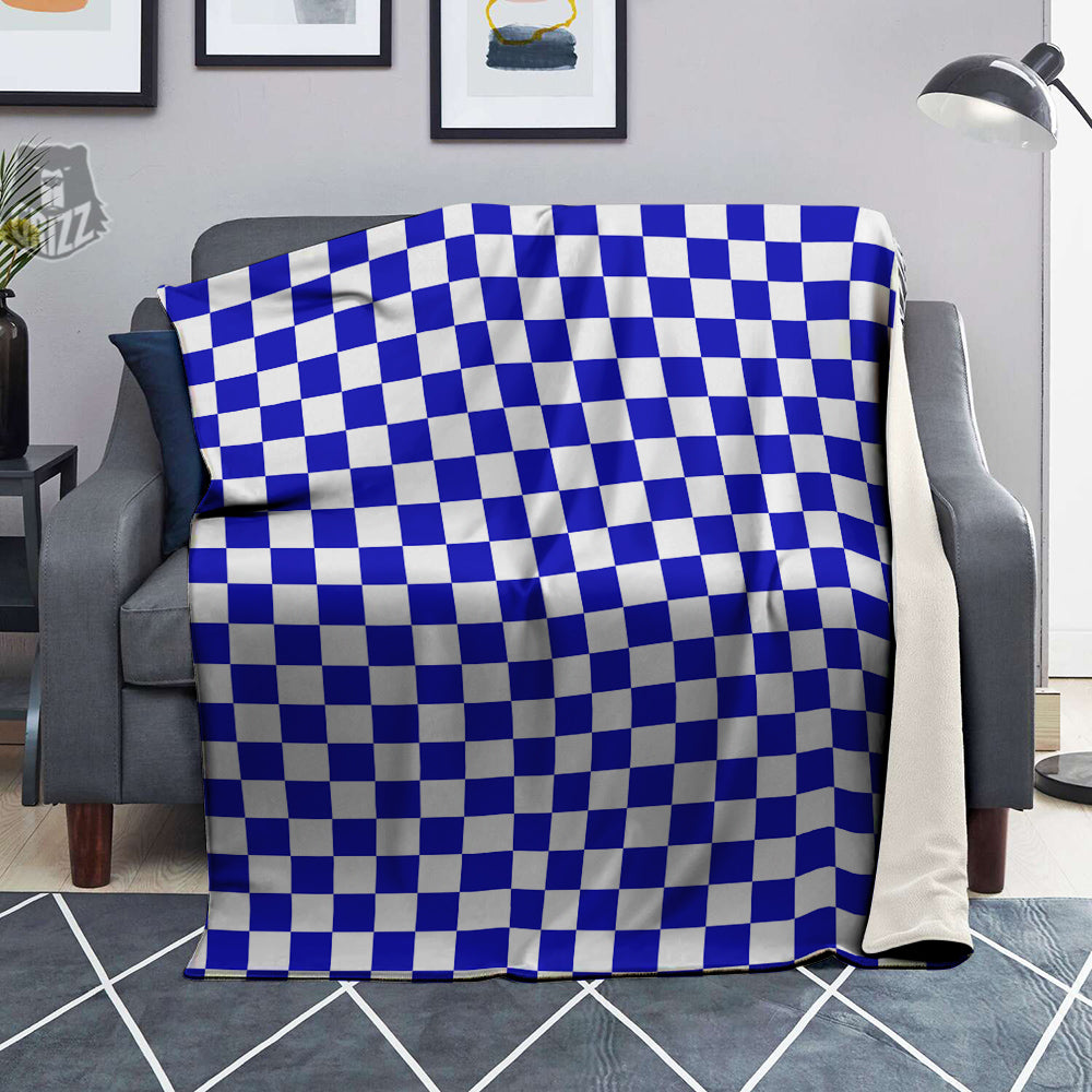 Navy Checkered Flag Print Blanket-grizzshop