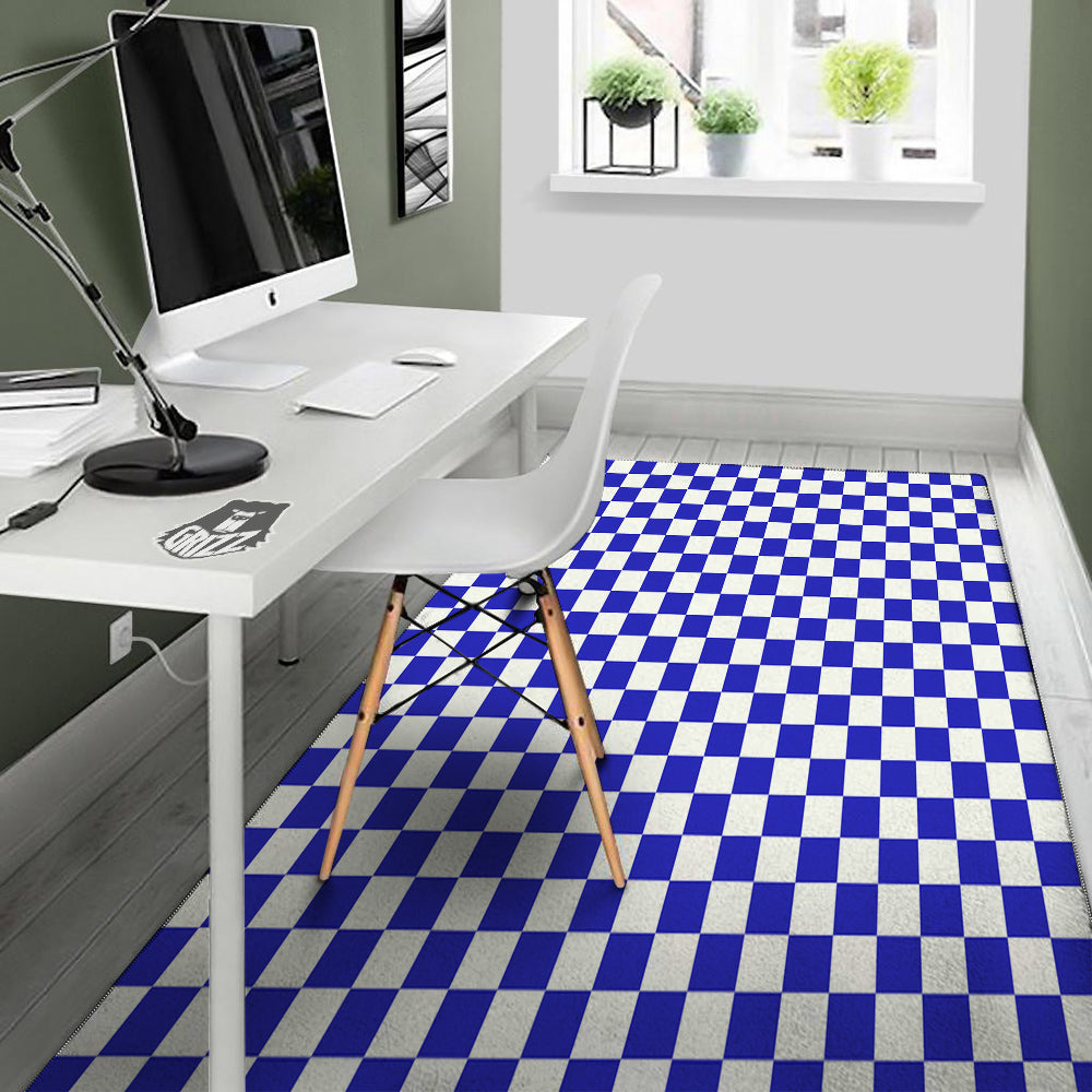 Navy Checkered Flag Print Floor Mat-grizzshop