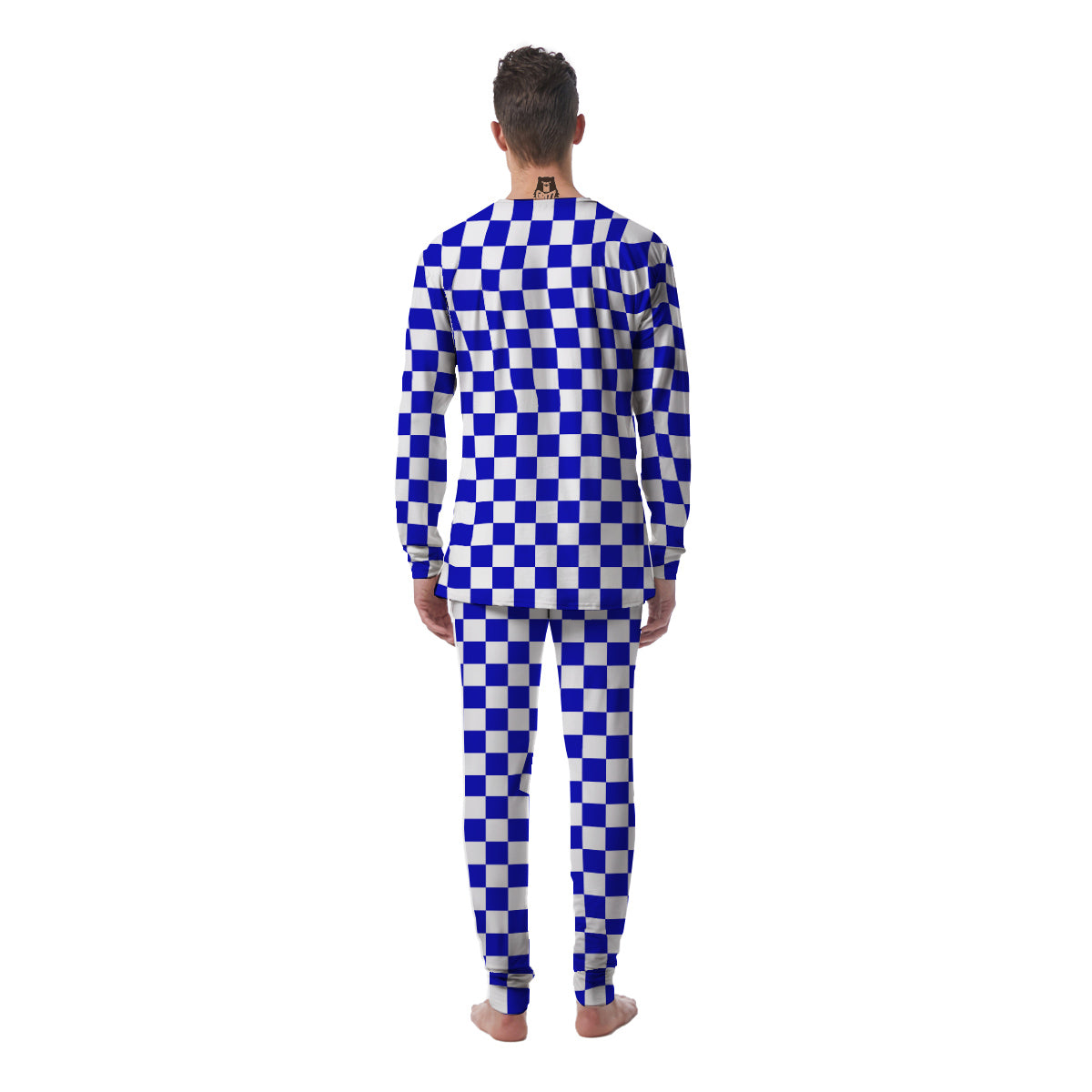 Navy Checkered Flag Print Men's Pajamas-grizzshop