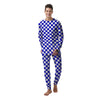 Navy Checkered Flag Print Men's Pajamas-grizzshop