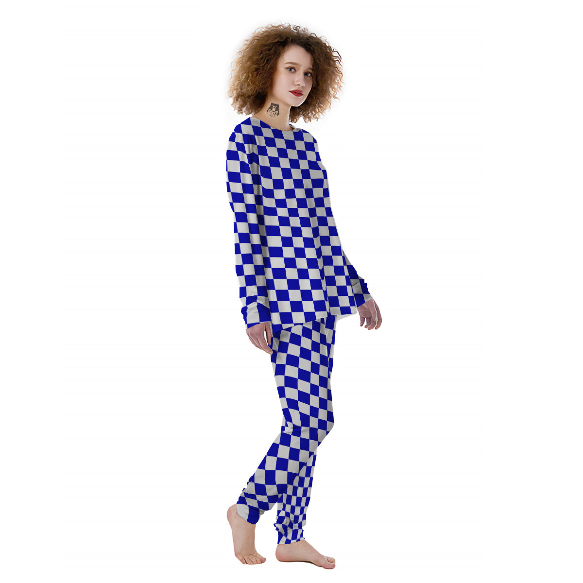 Navy Checkered Flag Print Women's Pajamas-grizzshop