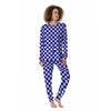 Navy Checkered Flag Print Women's Pajamas-grizzshop