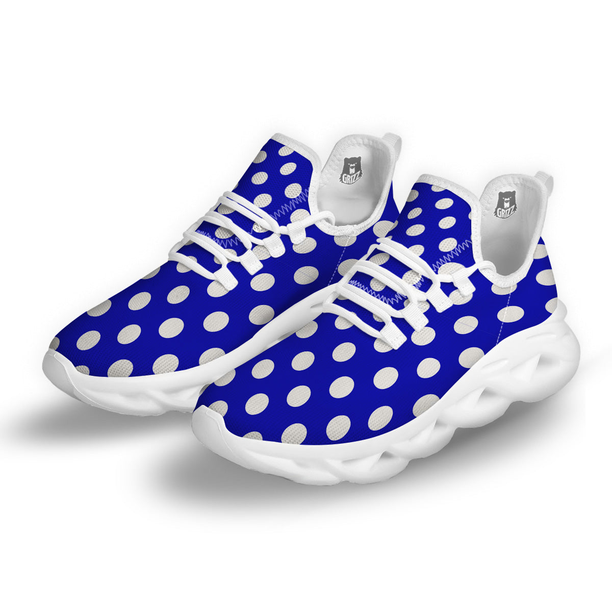 Navy Color Polka Dot Print Pattern White Running Shoes-grizzshop