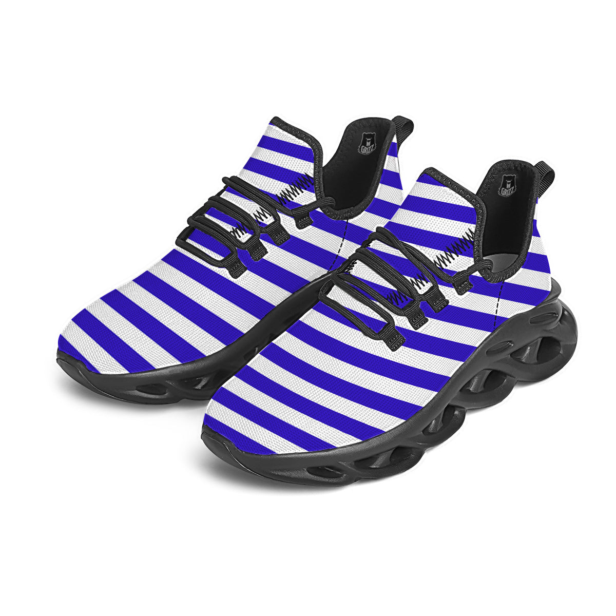 Navy Color Striped Print Black Running Shoes-grizzshop