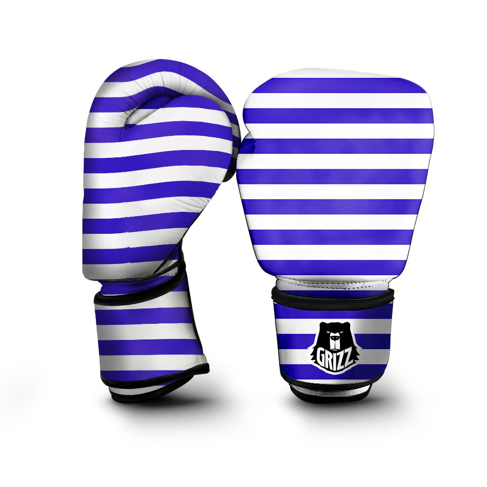Navy Color Striped Print Boxing Gloves-grizzshop