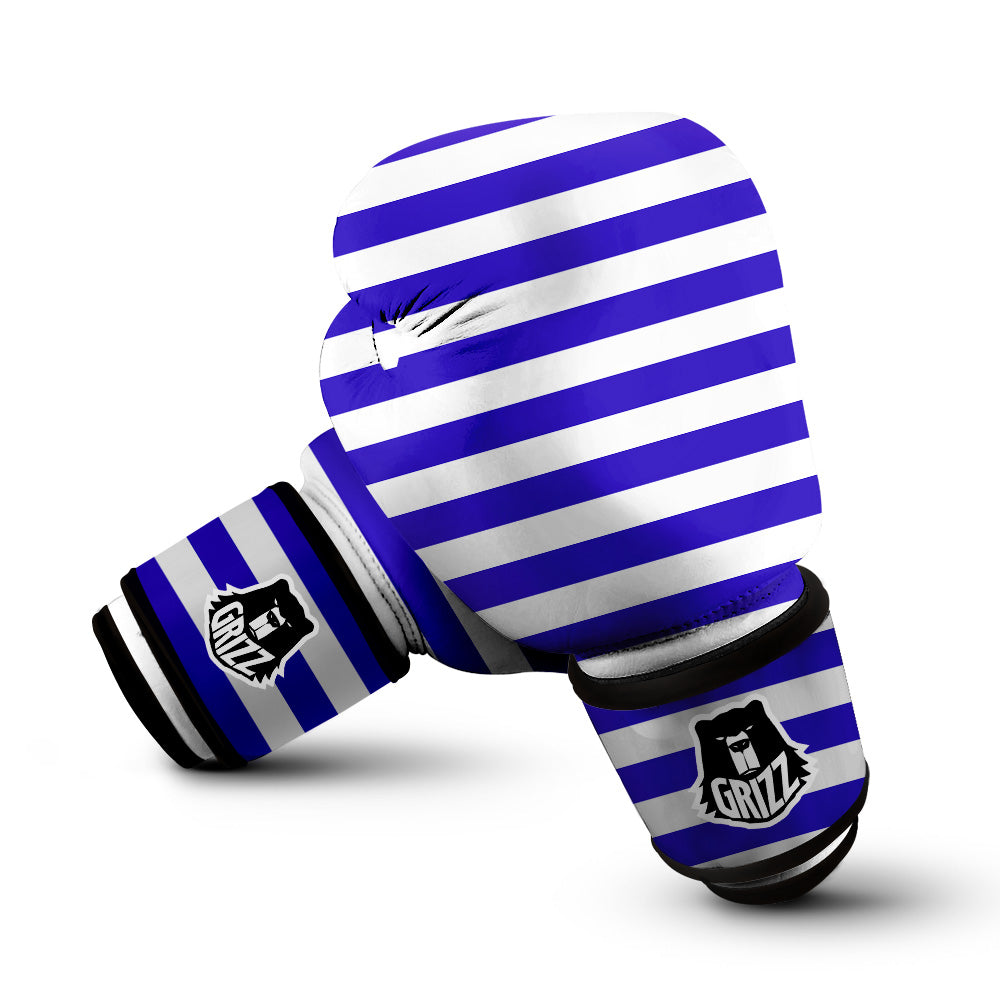 Navy Color Striped Print Boxing Gloves-grizzshop