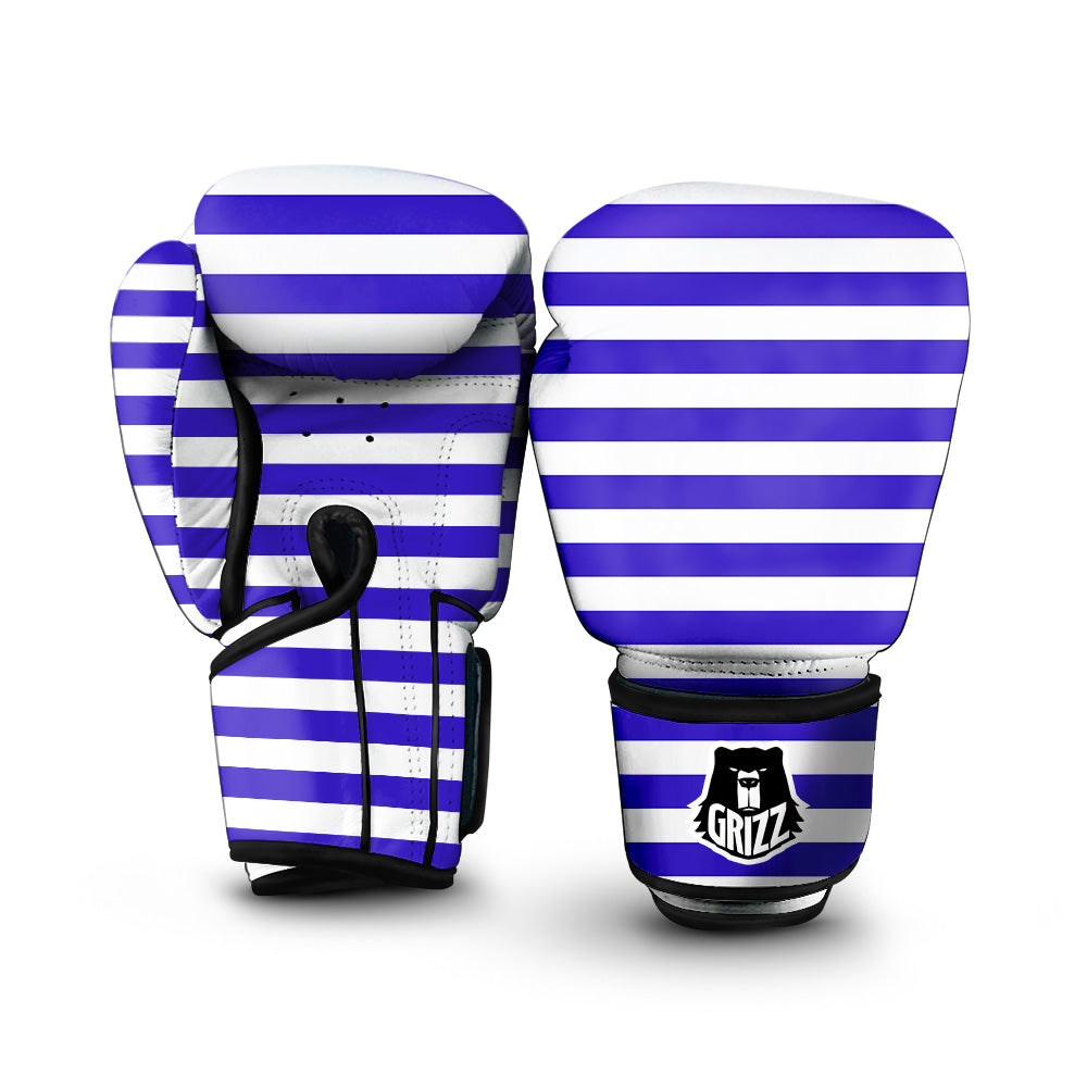Navy Color Striped Print Boxing Gloves-grizzshop