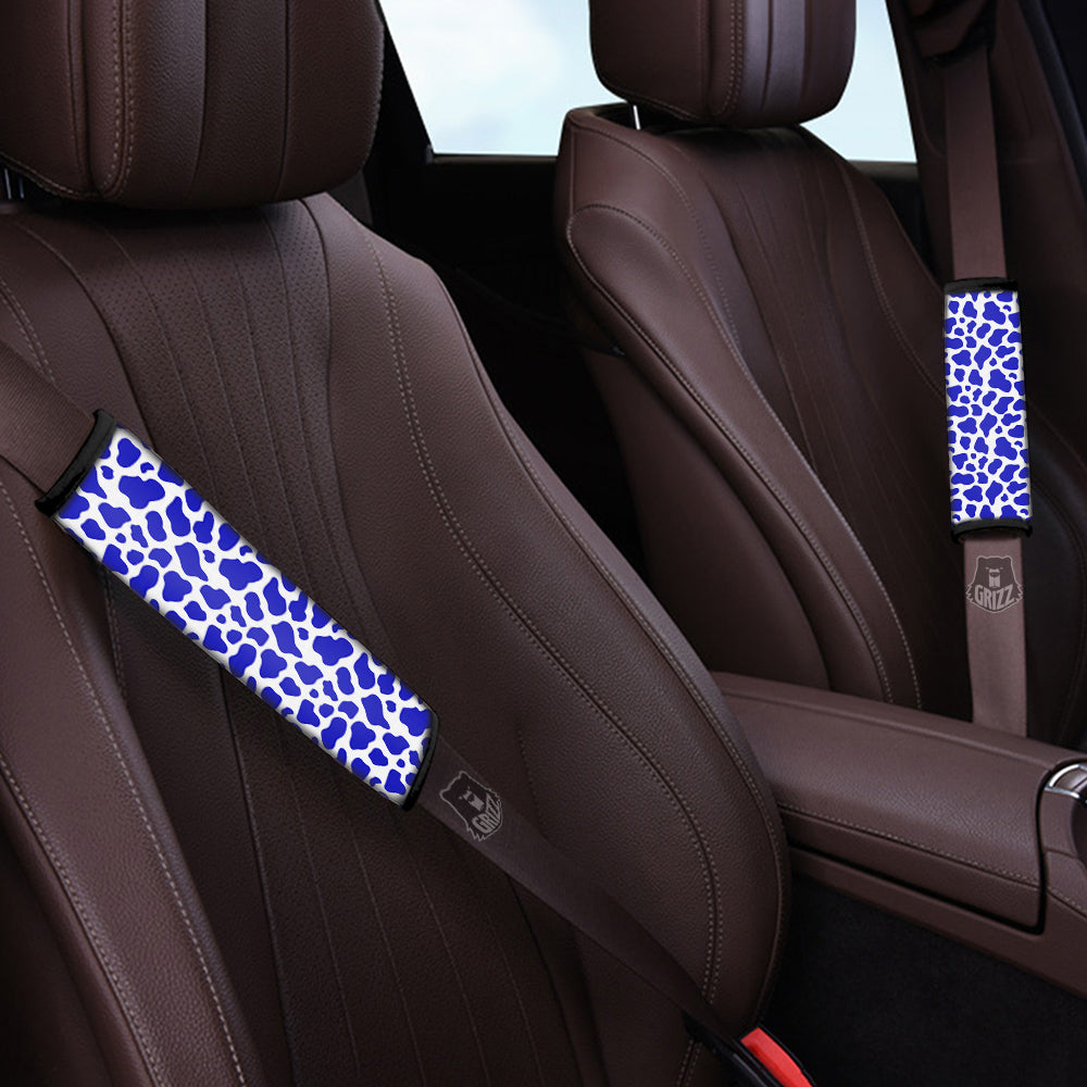 Navy Cow Print Pattern Car Seat Belt Cover-grizzshop