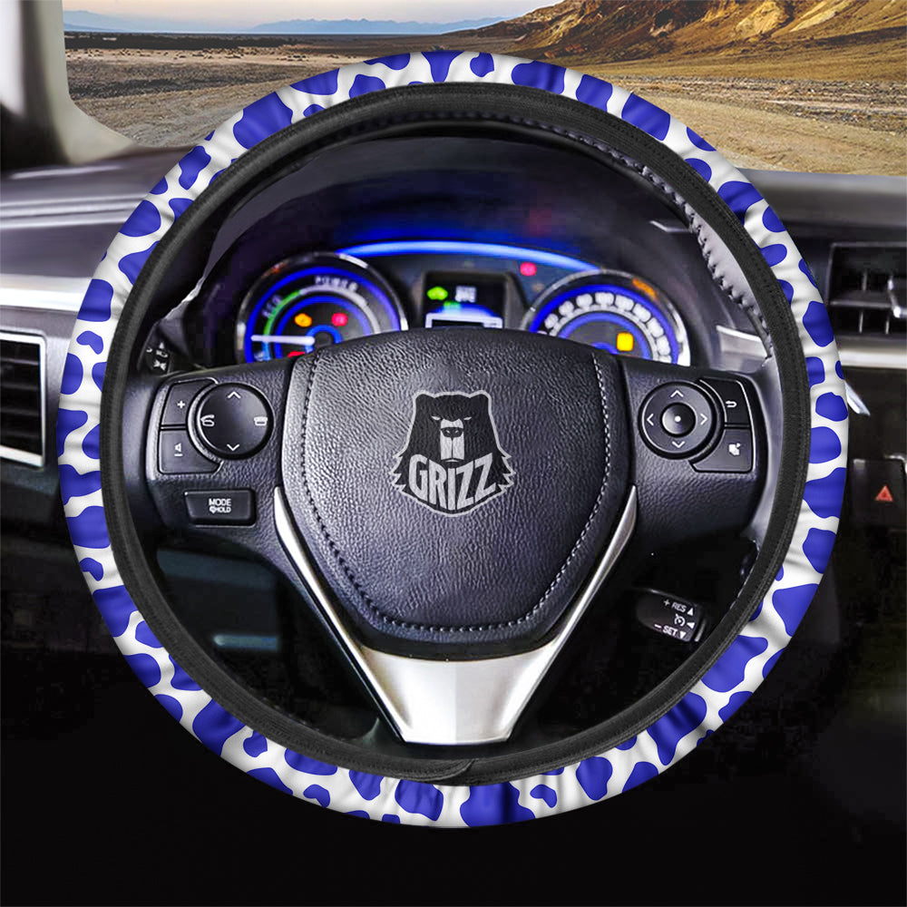 Navy Cow Print Pattern Car Steering Wheel Cover-grizzshop