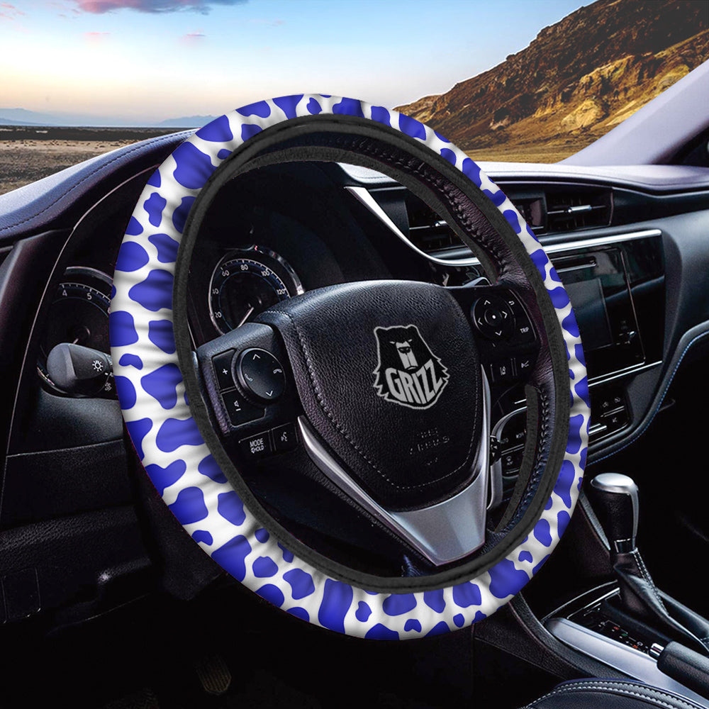 Navy Cow Print Pattern Car Steering Wheel Cover-grizzshop