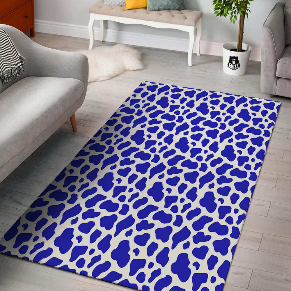 Navy Cow Print Pattern Floor Mat-grizzshop