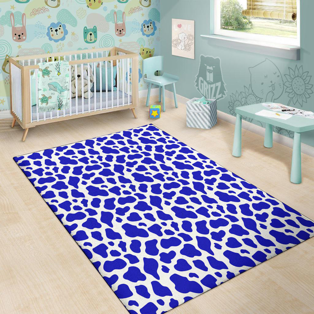Navy Cow Print Pattern Floor Mat-grizzshop