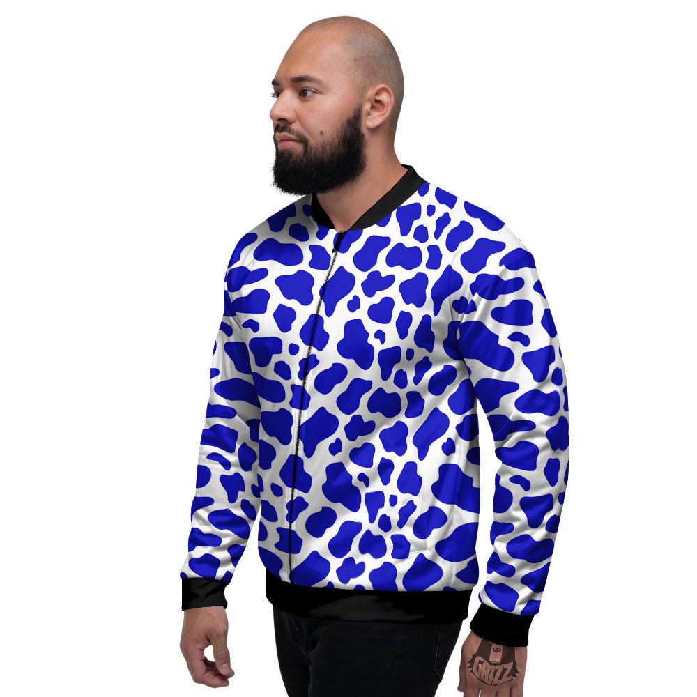 Navy Cow Print Pattern Men's Bomber Jacket-grizzshop