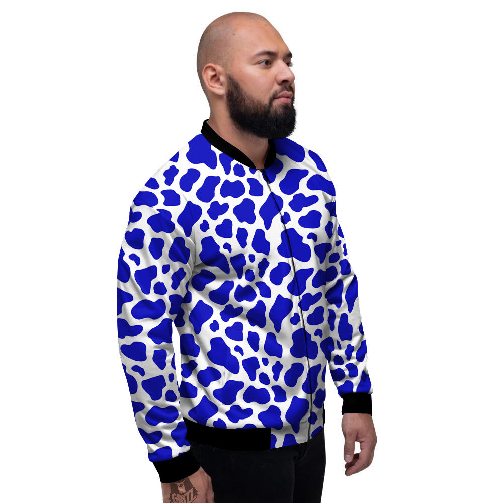 Navy Cow Print Pattern Men's Bomber Jacket-grizzshop