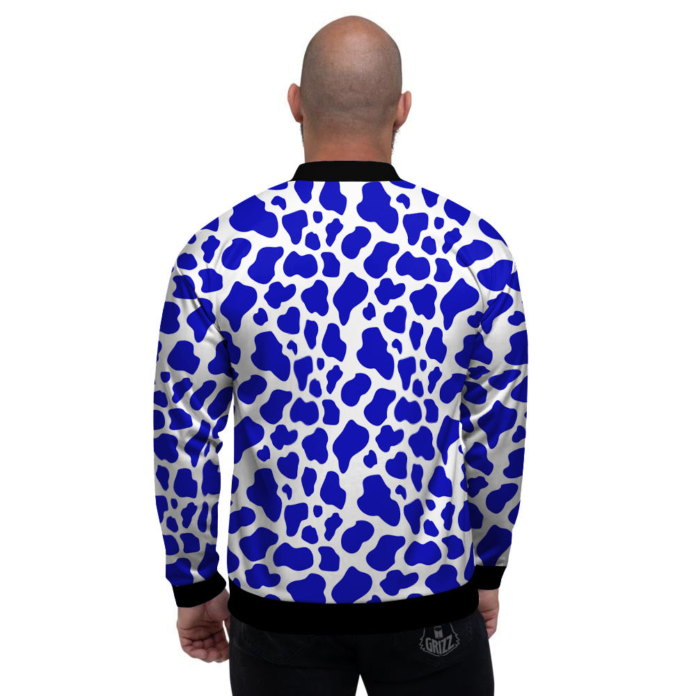 Navy Cow Print Pattern Men's Bomber Jacket-grizzshop