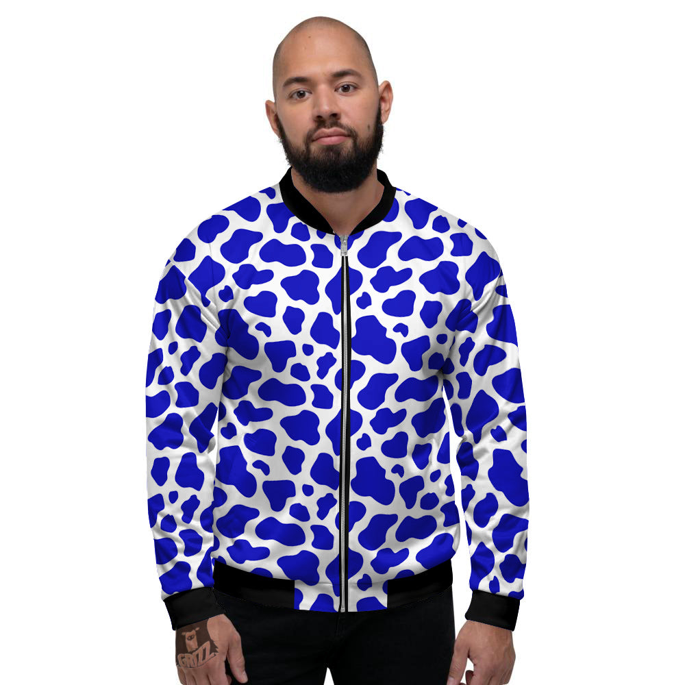 Navy Cow Print Pattern Men's Bomber Jacket-grizzshop