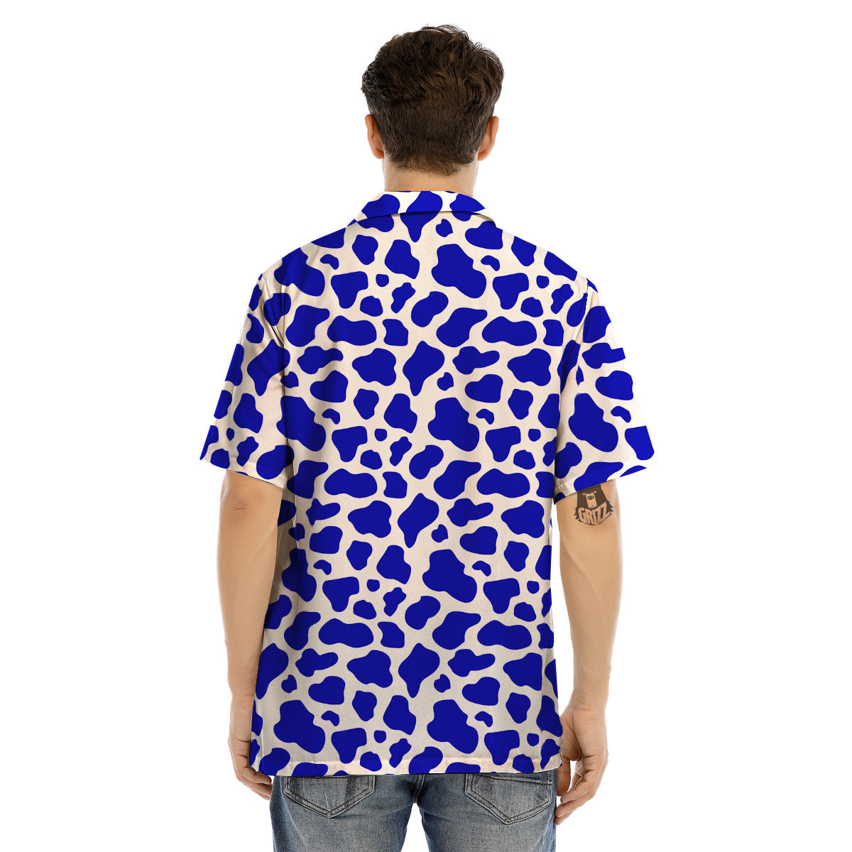 Navy Cow Print Pattern Men’s Hawaiian Shirt-grizzshop