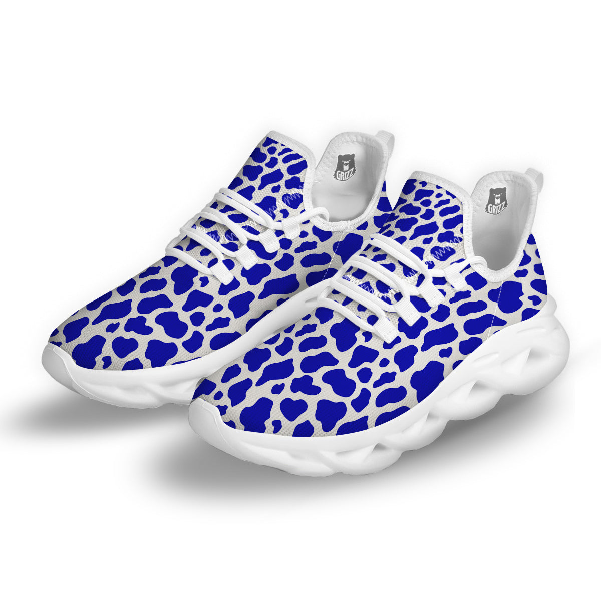 Navy Cow Print Pattern White Running Shoes-grizzshop
