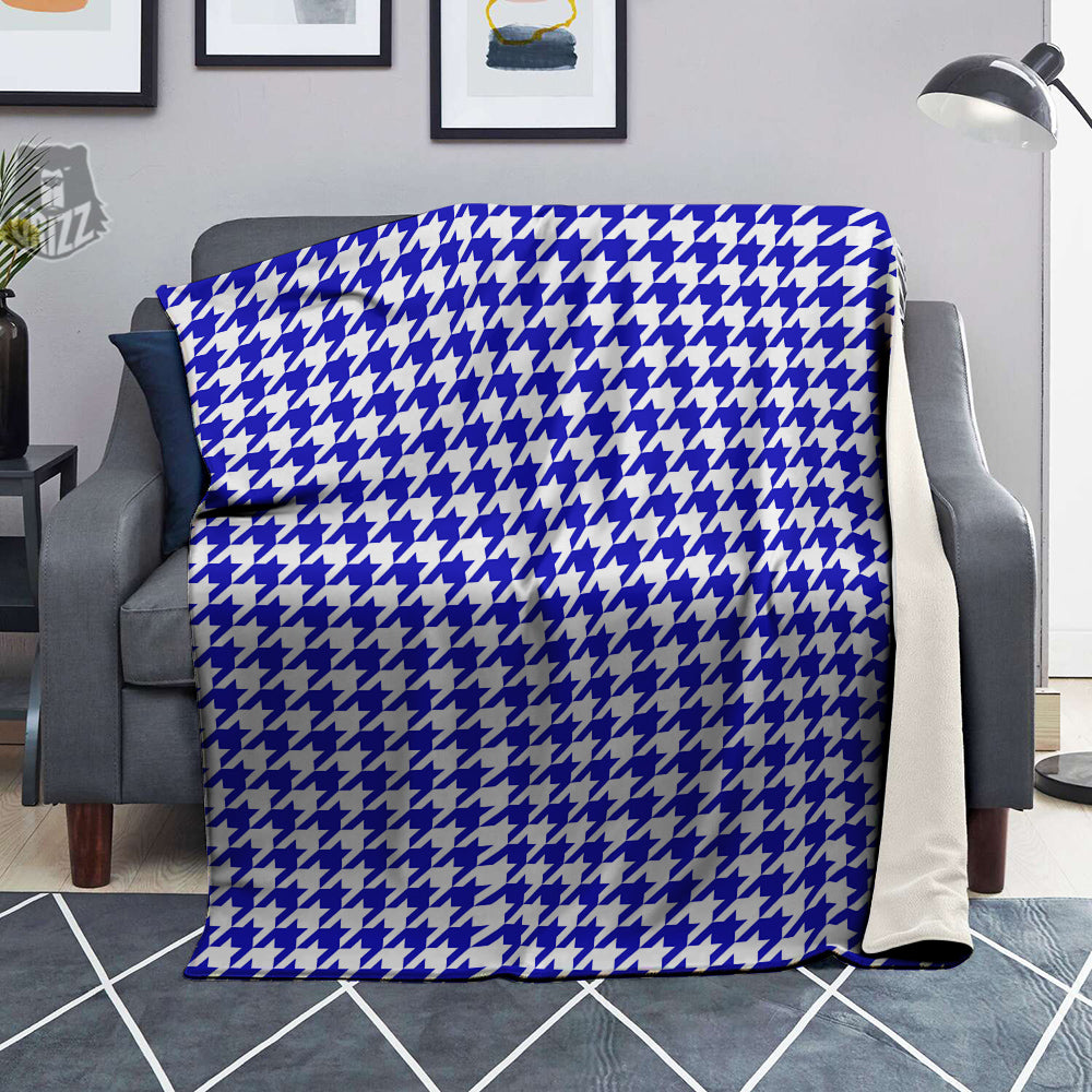 Navy Houndstooth Print Blanket-grizzshop