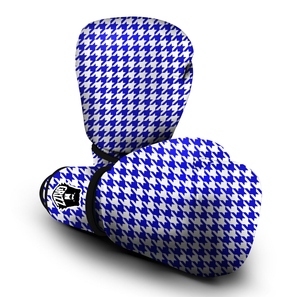 Navy Houndstooth Print Boxing Gloves-grizzshop